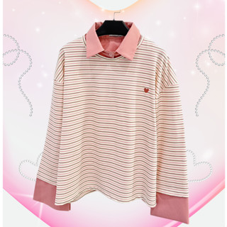 อก50เสื้อเชิ้ตแขนยาว แต่งผ้ายืด แต่งปักหัวใจสุดคิ้วท์ รุ่นนี…