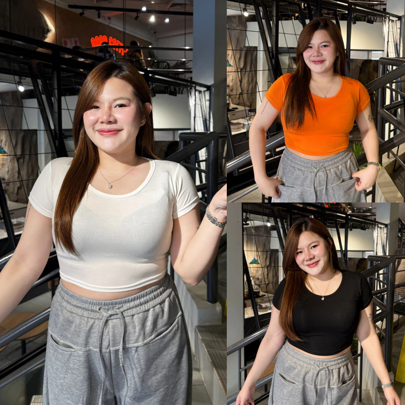 เสื้อครอป ผ้าเรย่อน สาวอวบใส่ได้ มีไซส์ M XL พร้อมส่ง ผ้ายืดเยอะมากใส่สบายสุด เสื้อออกกำลังกาย แมตช์ง่าย รุ่น ครอปเรียบ