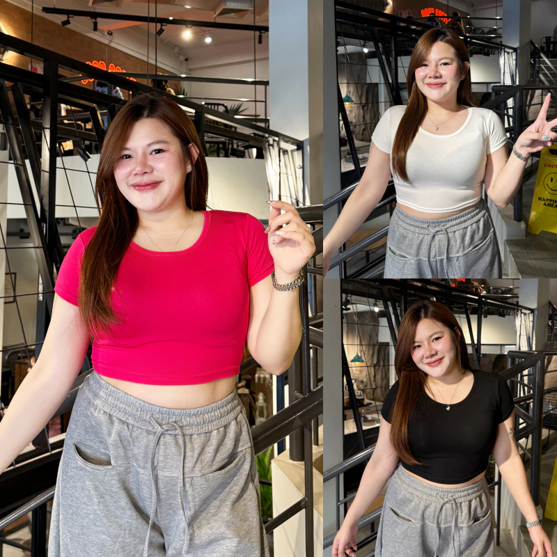 🌈SpinnyHouse🌈เสื้อครอป ผ้าเรย่อน สาวอวบใส่ได้ มีไซส์ M XL พร้อมส่ง ผ้ายืดเยอะ เสื้อออกกำลังกาย แมตช์ง่าย รุ่น ครอปเรียบ