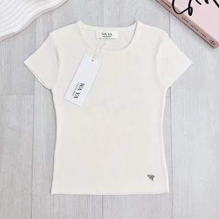 WA YA 2513เสื้อยืดคอกลมผ้าไหมพรม แต่งอะไหล่เงิน