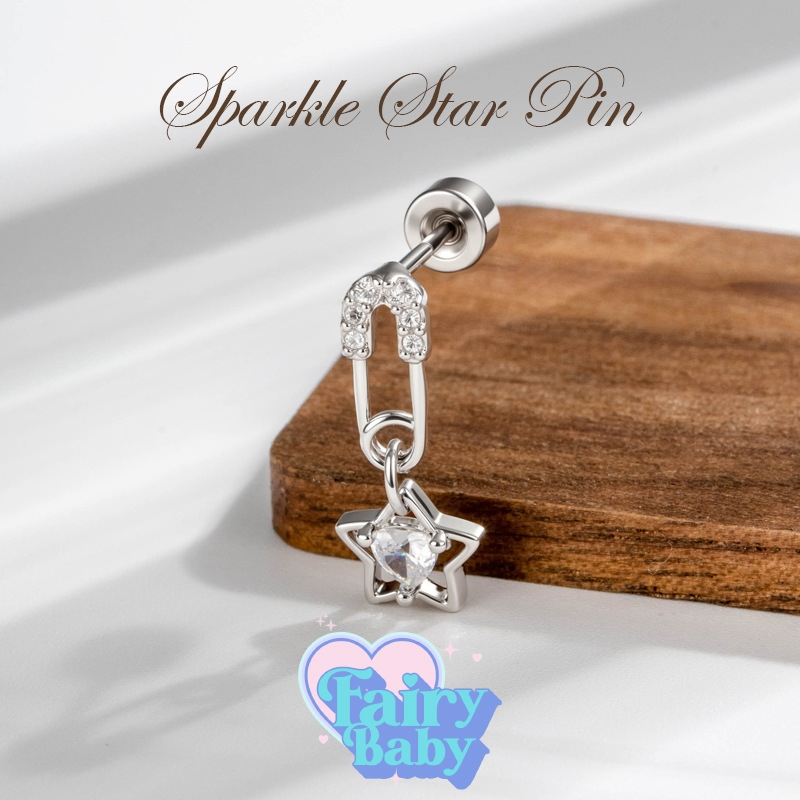 Fairybaby จิว Sparkle Star Pin ( 1 ชิ้น ) แป้นแบน จิวตุ้มหู เข้มกลัด ดาวตุ้งติ้ง จิวหูดาว หนา 0.8 ยาว 6 mm (J3-167)