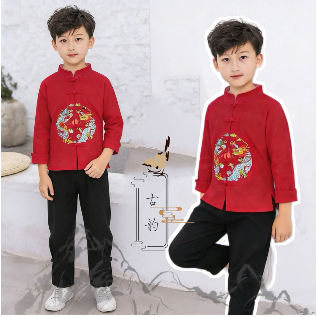 ชุดตรุษจีนเด็กผู้ชาย ชุดปีใหม่ แขนยาว ชุดฮั่นฝูจีน  size 1-8ปี HF060