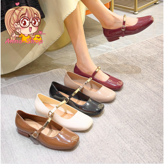 Anna shop มาใหม่ รองเท้า Mary Jane วินเทจสไตล์ฝรั่งเศส รองเท้าแฟชั่นหัวเหลี่ยม สินค้าพร้อมส่ง T406