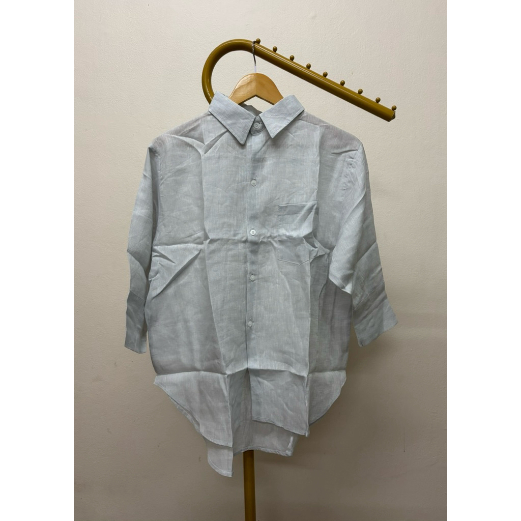 เสื้อเชิ้ต ลินินแท้ คอปก แขน 4 ส่วน กระดุมผ่าหน้า กระเป๋าอก ชายเสื้อตรง หน้าสั้น-หลังยาว ทรงโอเวอร์ไซส์ “อก48 นิ้ว” ราคา ถูกที่สุด ดีลบีเคเค แกลเลอรีภาพที่ 8