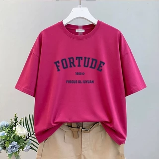 เสื้อครอปน่ารักสไตล์เกาหลี oversize เสื้อผ้าสาวอวบคนอ้วนไซส์ใหญ่ เสื้อยืดลายตัวหนังสือผู้หญิงแฟชั่นมาใหม่ ลําลองทรงหลวม