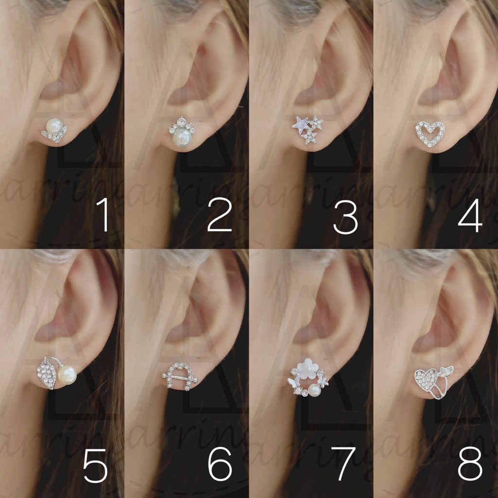 [มินิมอลสีเงิน166] ต่างหูมุกแบบติดหู ราคาต่อ1คู่ พร้อมแป้น(ทับหลัง)แบบโลหะทรงจุกน้ำเต้าทุกคู่