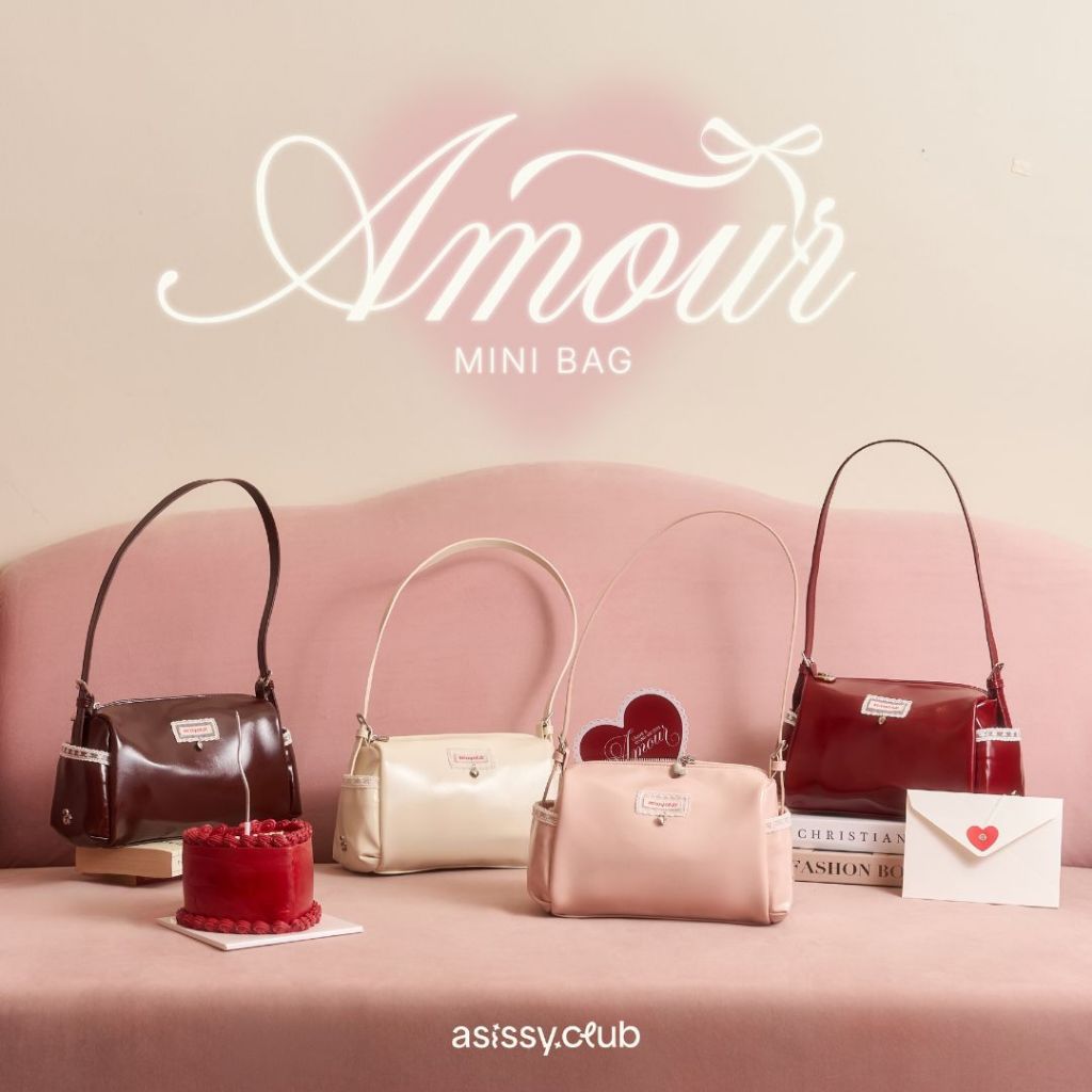 Amour Mini Bag กระเป๋าสะพายข้างและCrossbody หนังPU Premium มาพร้อมดีเทลลูกไม้สุดน่ารัก💌 asissy.club