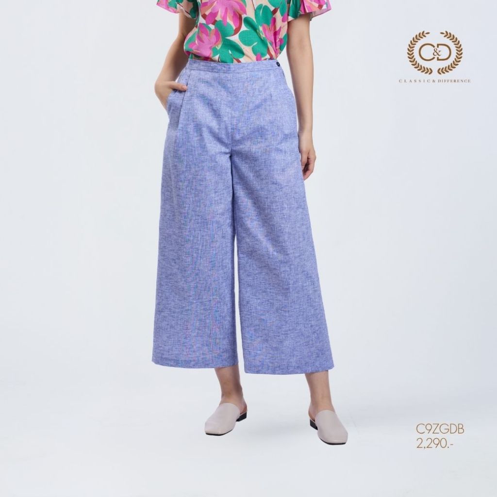 C&D กางเกง ขายาว ผ้าลินิน ฟัวชั่น ขายาว สีฟ้า C9ZGDB