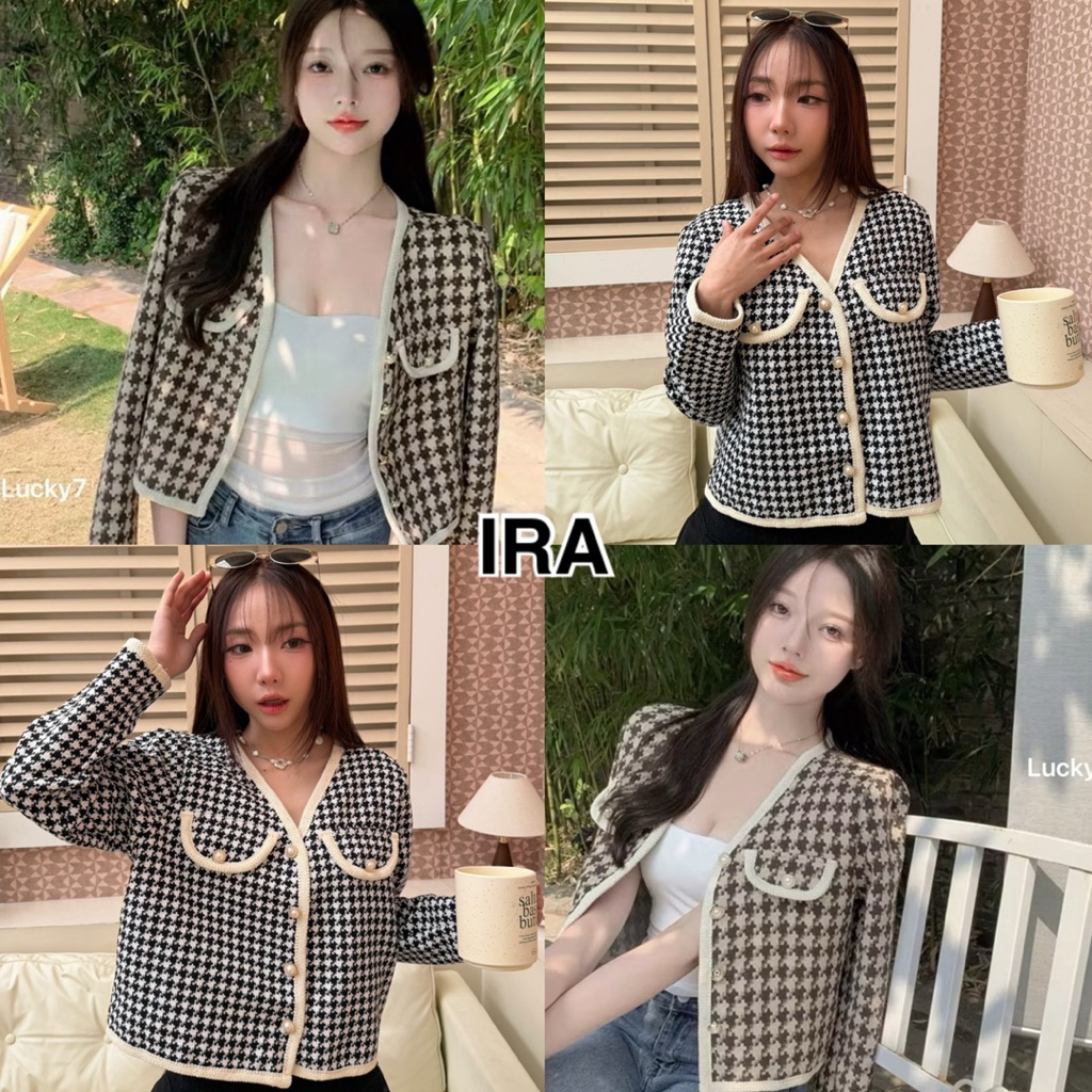 BY IRA (9287)Cardigan คาร์ดิแกนแต่งกระดุมมุก ดีเทลกระเป๋าหน้า ใส่แล้วโคเรียเกิร์ลสุด แมทซ์กับลุคไหนก