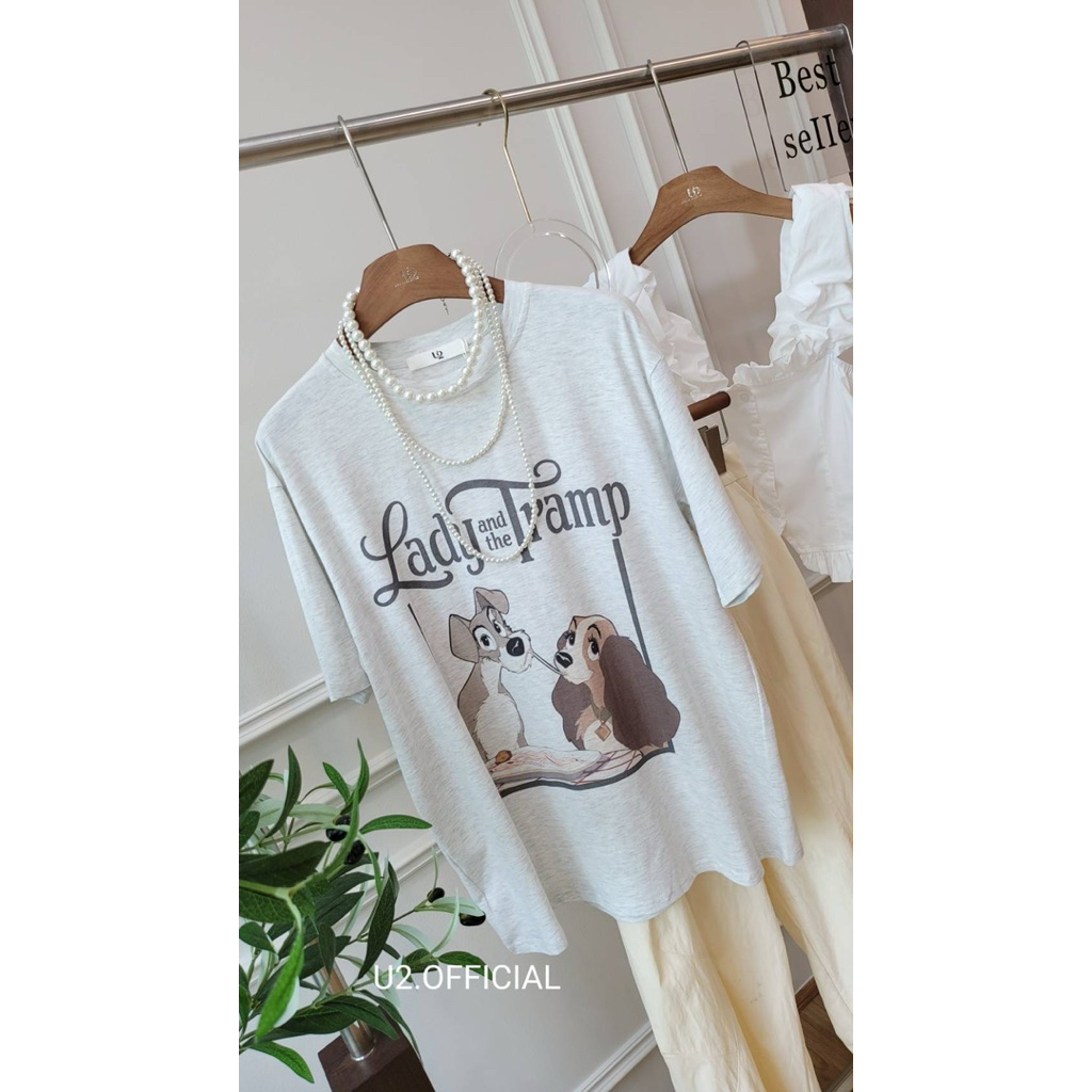 𝐔𝟐🪧พร้อมส่ง🐶เสื้อยืดคอกลม Lady and the Tramp🪧ป้ายU2