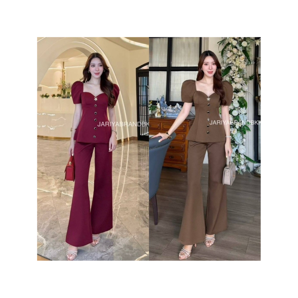 D2 งานป้าย Jariya Set ชุดเซ็ท 2 ชิ้น เสื้อ กางเกงขายาว สำหรับผู้หญิง เสื้อผ้าแฟชั่นผู้หญิง ไซส์ S-XL