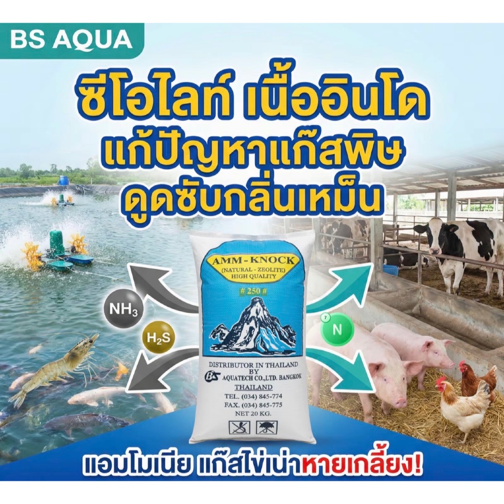 ซีโอไลท์เนื้ออินโด 25Kg นำเข้าเองของแท้ 100% ลดแก๊สไข่เน่า แอมโมเนีย ไนไตร บ่อปลากุ้ง คอกสัตว์บก