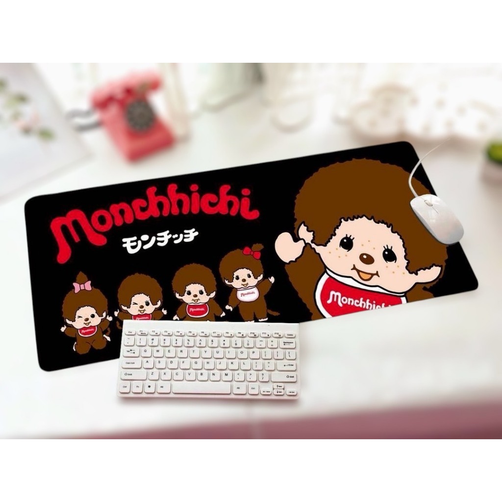 MCC BC แผ่นรอง คีย์บอร์ด รองคีย์บอร์ด keyboard ลาย ม่อนชิชิ ดำ งานสวยดี ขนาด 30 x70 cm แผ่นหนานุ่ม มียางกันลื่นด้านใต้
