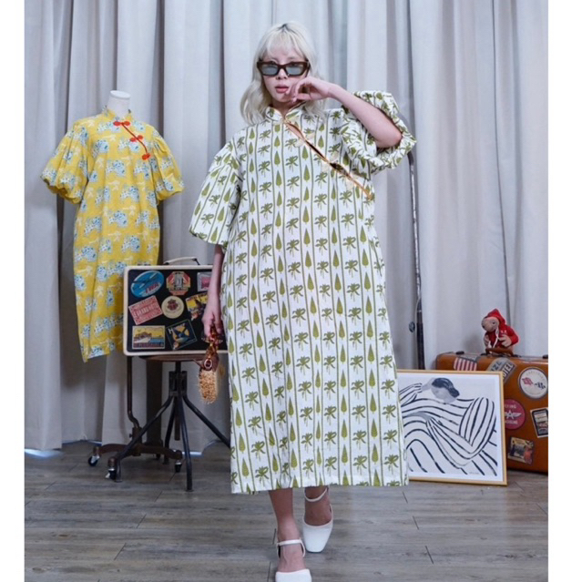 📌ทักก่อนสั่ง📌 6033 เดรสคอจีน กี่เพ้า อก48“  แขนพอง  MTD