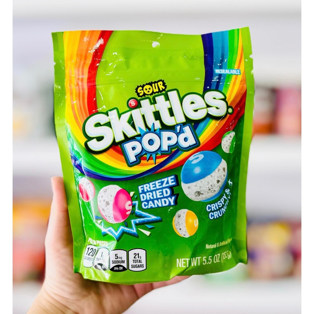 🇺🇸 ออกใหม่ ลูกอม 🍓🍉Skittles Pop’d Sour Freeze Dried Candy 🍓🍉 จาก อเมริกาจ้า🇺🇸
