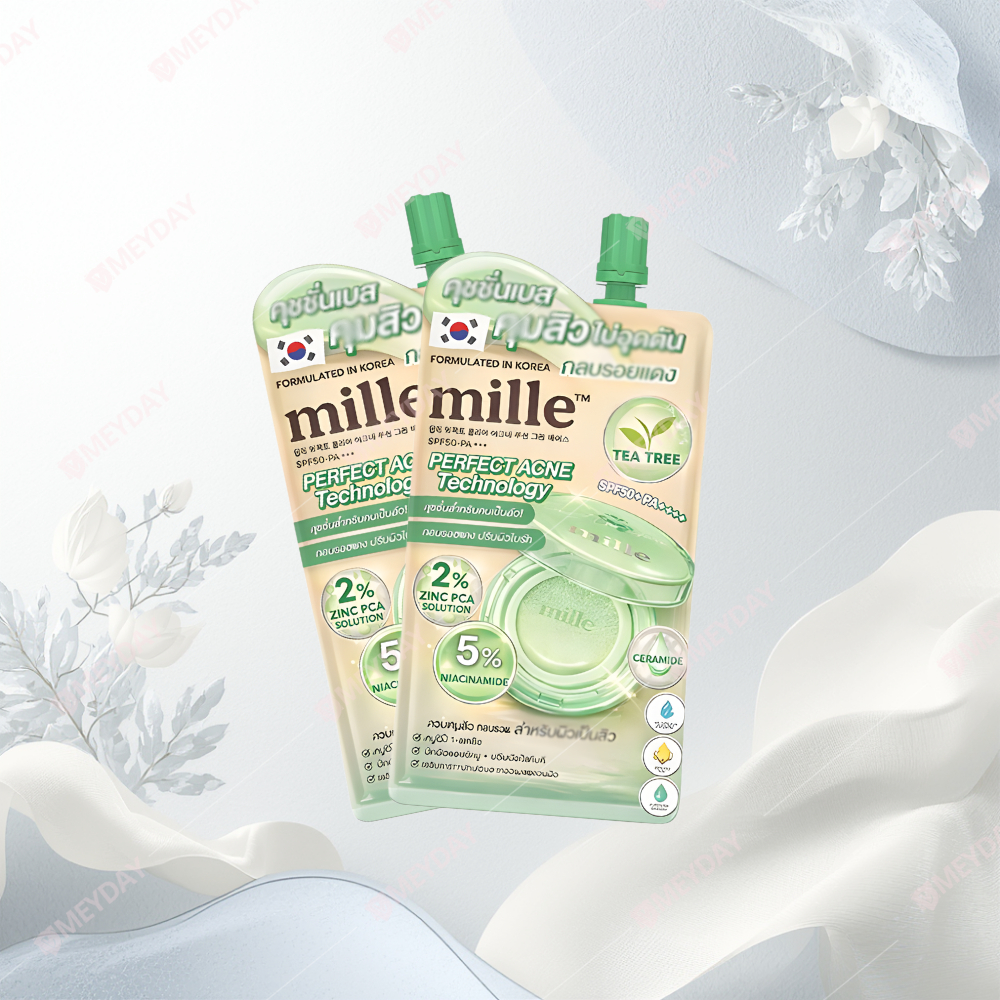 (แบบซอง) Mille Perfect Clear Acne Cushion Green Base SPF50+ PA++++ มิลเล่ เพอร์เฟ็กต์ เคลียร์ แอคเน่ คุชชั่น เบสเขียว 6g - รูปที่ 2