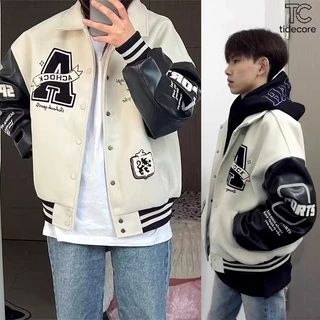 TideCore เสื้อแจ็คเก็ตเบสบอลชาย COD ทรงหลวม สไตล์สตรีทวินเทจ ผ้าคอตตอนนุ่ม พิมพ์ลายคมชัด (ไม่ใช่ลายปัก) ใส่ได้ทุกฤดู
