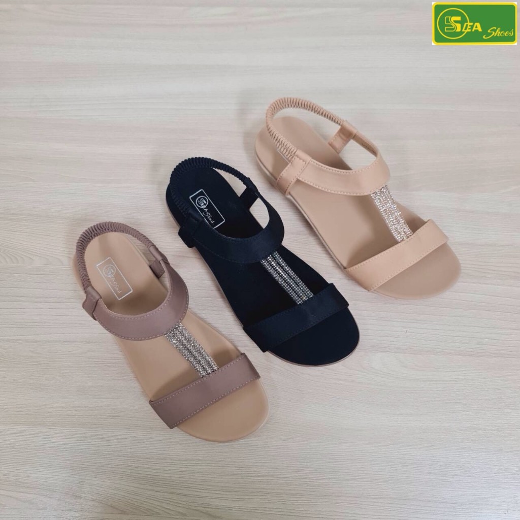 SEA Shoes(ซีชูส์) 9516-011 รองเท้าผู้หญิงรัดส้นพื้นแบน หน้ากว้าง ใส่สบาย