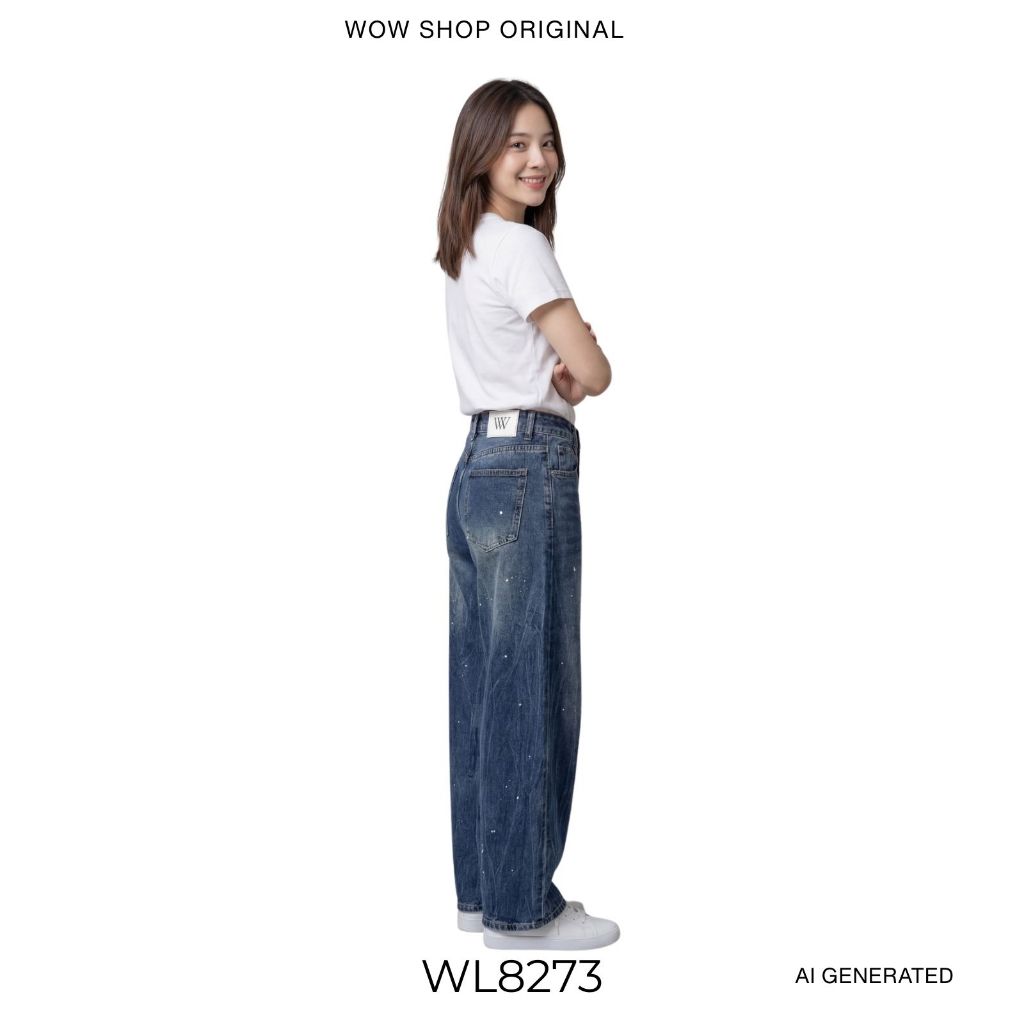 WOWSHOP WL8273 กางเกงยีนส์ทรง Barrel สีเข้ม ทำเล่นจุดสีแรนด้อมทั่วตัว น่ารักมาก ราคา ถูกที่สุด ดีลบีเคเค แกลเลอรีภาพที่ 6