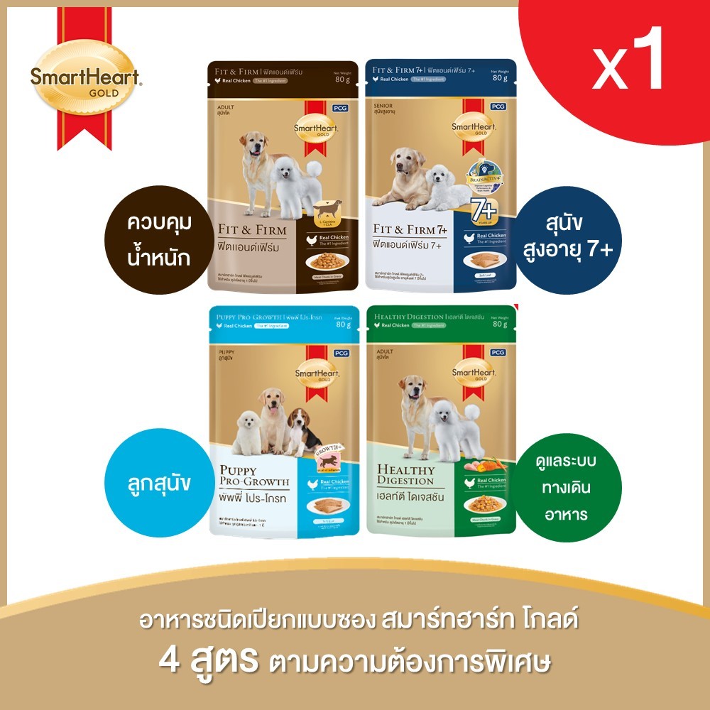 (1 ซอง)สมาร์ทฮาร์ท โกลด์ อาหารสุนัขชนิดเปียกแบบซอง ขนาด 80กรัม