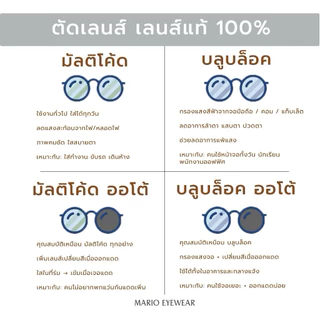 MARIO รุ่น OVAL แว่นตา แว่นกรองแสง แว่นสายตา เลนส์ตัดประกอบใหม่ เลนส์แท้100%
