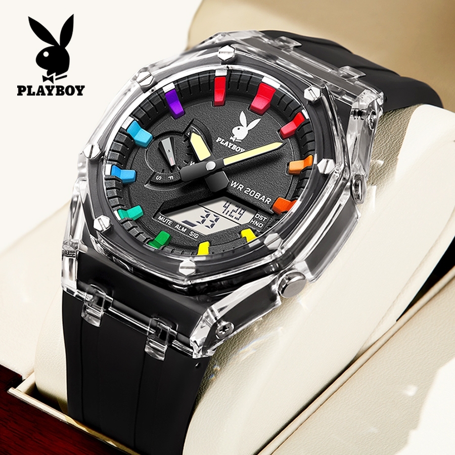 PLAYBOY  สปอตสินค้า นาฬิกาผู้ชาย ยาง สายนาฬิกา กันน้ำ กีฬา หนุ่มสาว แฟชั่น รับประกัน 3 ปี นาฬิกาเดิม 100%