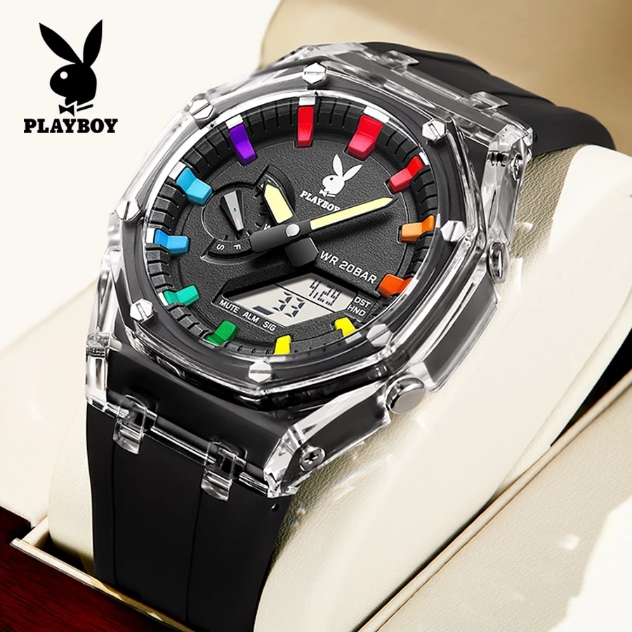 PLAYBOY สปอตสินค้า นาฬิกาผู้ชาย ยาง สายนาฬิกา กันน้ำ กีฬา หนุ่มสาว แฟชั่น รับประกัน 3 ปี นาฬิกาเดิม 100%
