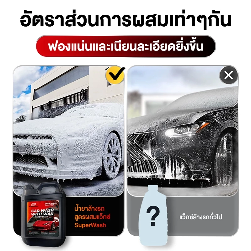 Super Wash เซตดูแลรถ น้ำยาล้างรถแว็กซ์ 2000ml + น้ำยาเคลือบเงา ล้างสะอาด เคลือบเงา ฟองเยอะ รถเงางาม ไม่ทำร้ายสี thumbnail 6