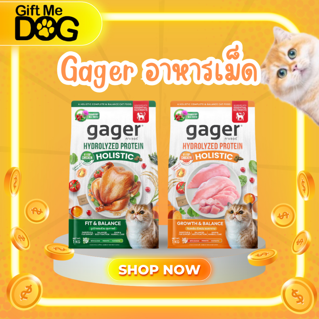 Gager อาหารแมว กาเจอร์ โฮลิสติก เสริมวิตามิน เพื่อสุขภาพ พัฒนาโดยสัตวแพทย์ (ขนาด 1 กิโลกรัม)