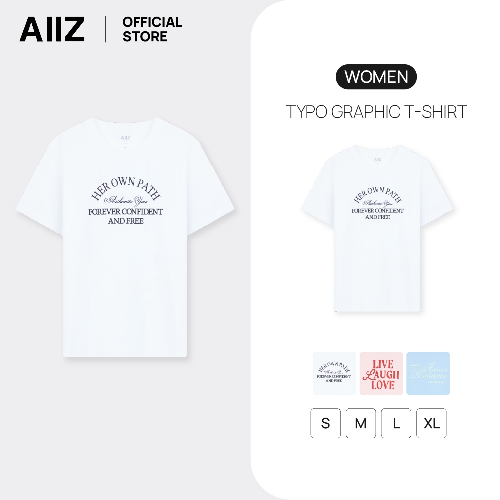 AIIZ เสื้อยืดคอกลมผู้หญิง พิมพ์ลาย