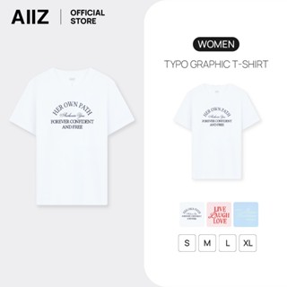 AIIZ เสื้อยืดคอกลมผู้หญิง พิมพ์ลาย