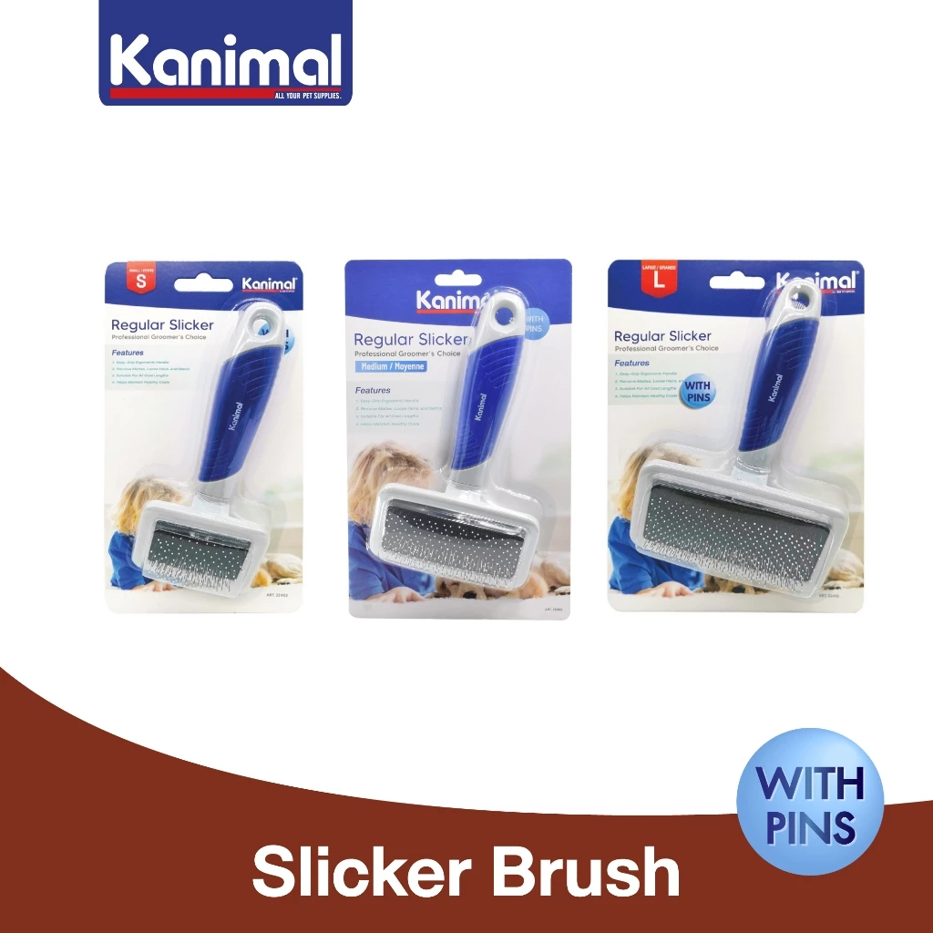 Kanimal Slicker Brush แปรงสลิคเกอร์ หวีขนสุนัข แปรงแมว หวีสางขน (มีหมุด) มีให้เลือก 3 ขนาด
