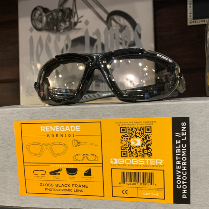 แว่นตากันลมสวมใส่ขับขี่มอเตอร์ไซค์ Bobster รุ่น Renegade Photochromic Lens ( เลนส์ปรับแสงอัตโนมัติ )