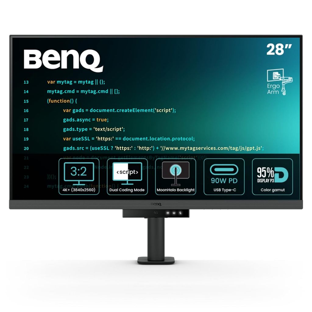 BenQ RD280UA 28.2” 4K+ 3840x2560 3:2 Special Ratio Programming Monitor with Ergo-Arm 90W, USB Type-C