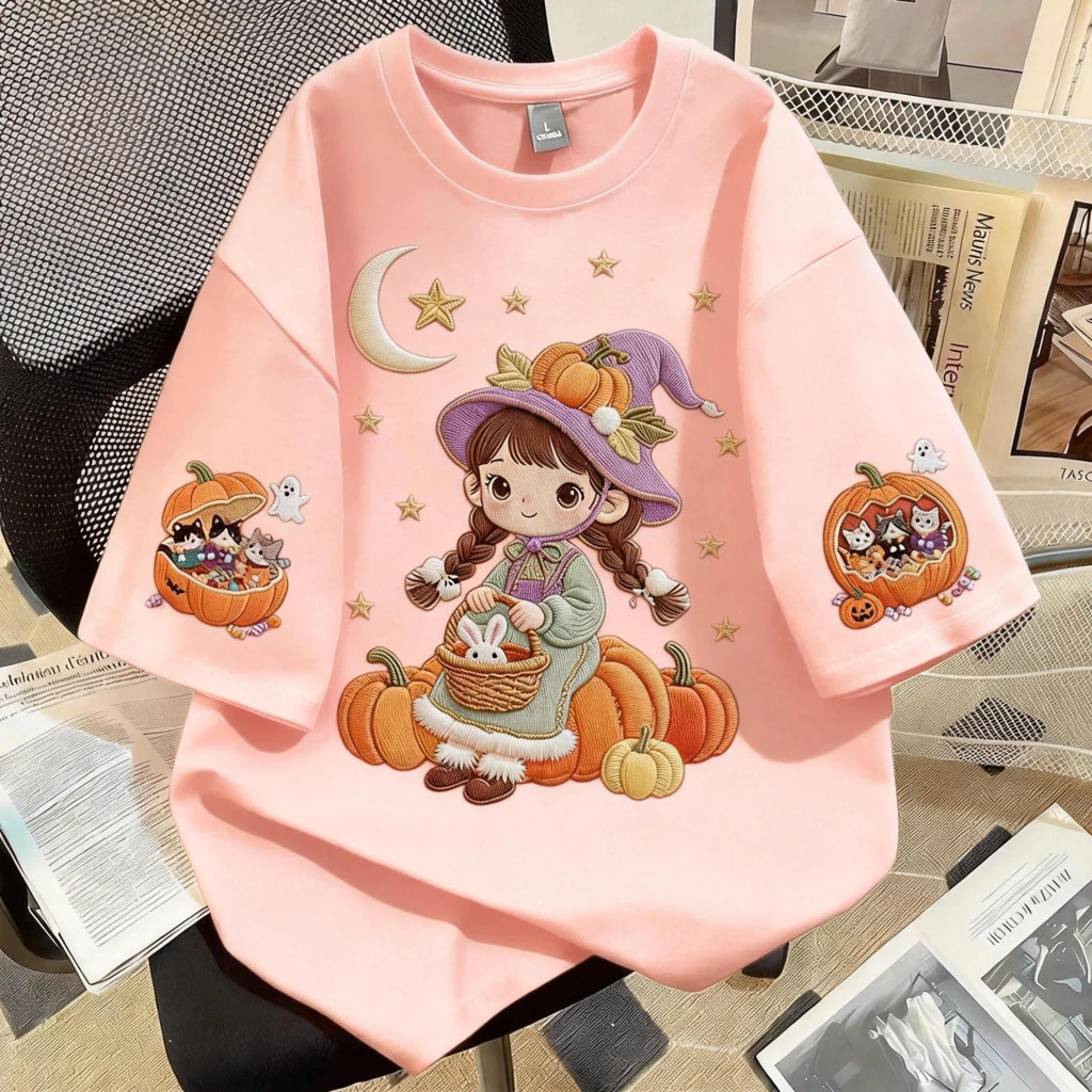 TEE·SHOP🍀เสื้อยืด oversize เสื้อเท่ๆ เกาหลี "Girl & Cat Reactions" เสื้อแฟชั่นใ เกาหลีสไตล์ พิมพ์ลาย ผ้านิ่มใส่สบาย COD