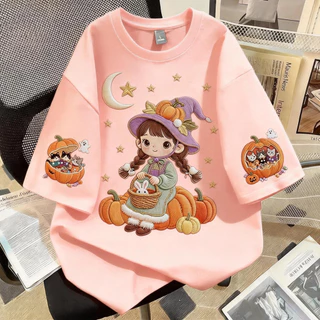 TEE·SHOP🍀เสื้อยืด oversize เสื้อเท่ๆ เกาหลี "Girl & Cat Reactions" เสื้อแฟชั่นใ เกาหลีสไตล์ พิมพ์ลาย ผ้านิ่มใส่สบาย COD