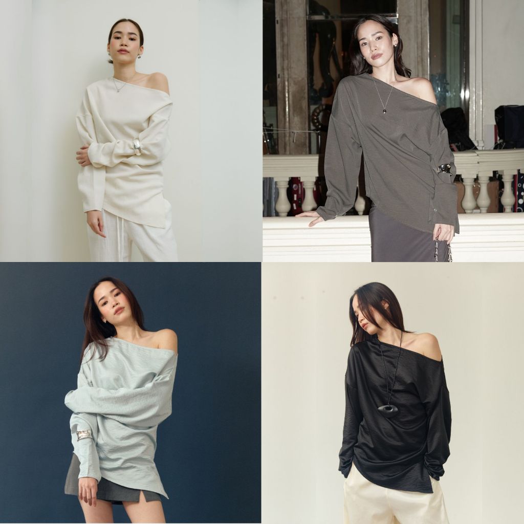 Sasa Asymmetrical Top - The Summer Project / เสื้อไหล่เดียว เสื้อเกาหลี เสื้อสไตล์มินิมอล เสื้อขาวดำ