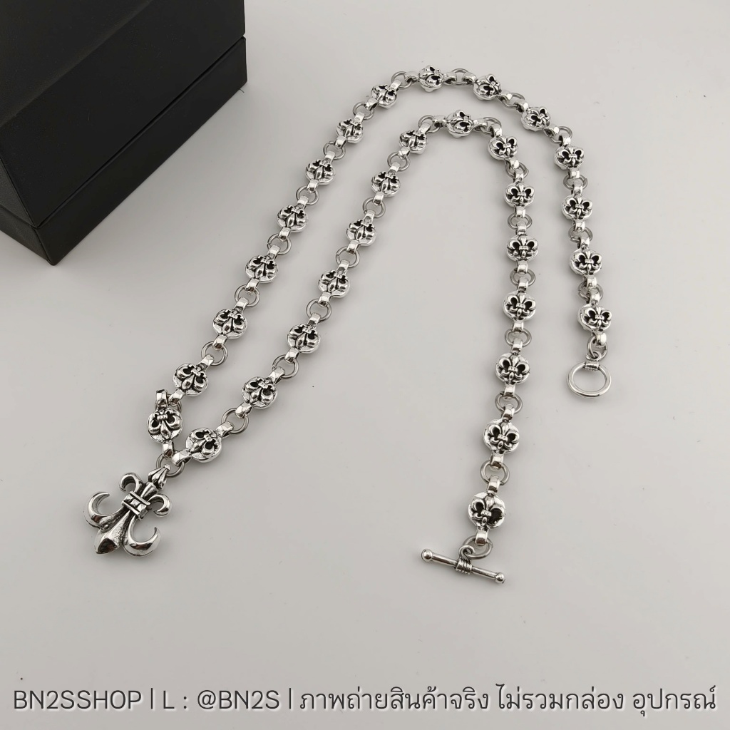 สร้อยคอผู้ชายสายเหล็ก CH โครมฮาร์ท อะไหล่เงิน รมดำ จี้มุงกุฎ ยาว 50 ซม. พร้อมส่งในไทย งานสวย