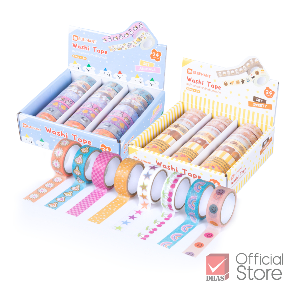 Elephant เทปกาว วาชิเทป แฟนซี 15 มม. x 3 ม. (คละสี) จำนวน 1 ชิ้น