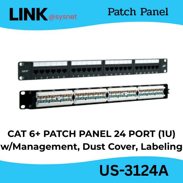 Link US-3124A Patch Panel 24 Port มาตรฐาน CAT 6 ขนาด 1U Rack Mount Interlink