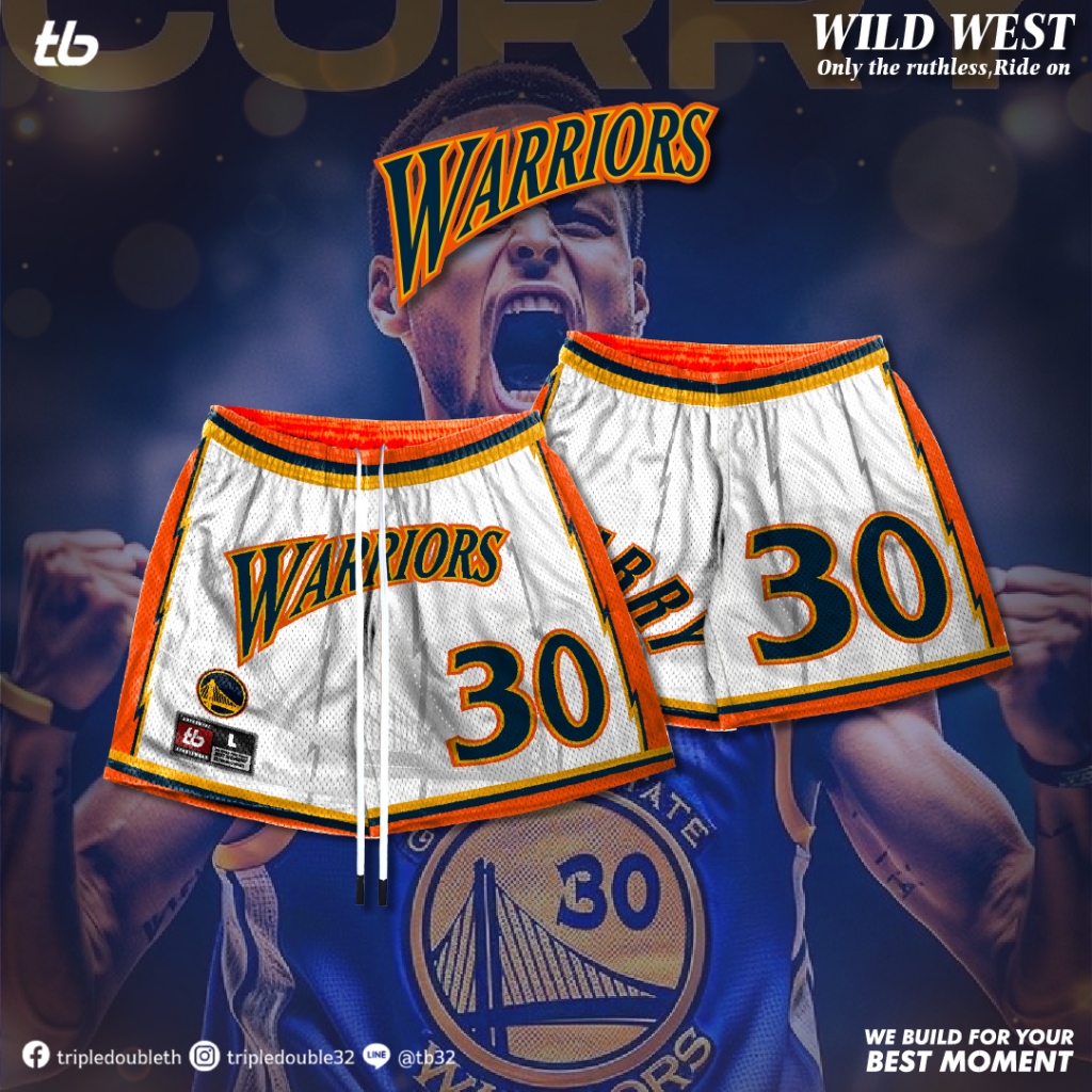 กางเกงบาสเก็ตบอลขาสั้น กางเกงพิมพ์ลาย "WILD WEST COLLECTION  Warriors white"