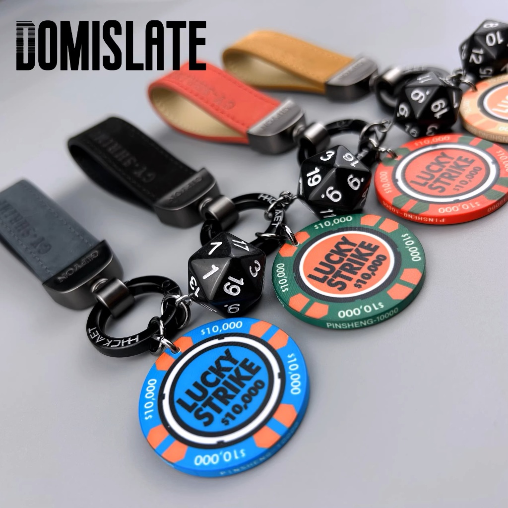รุ่นใหม่พวงกุญแจหนังแท้จี้LuckyStrikeชิปเซรามิกสีสันสดใสใช้กับพวงกุญแจรถที่ห้อยกระเป๋าของขวัญทันสมัย