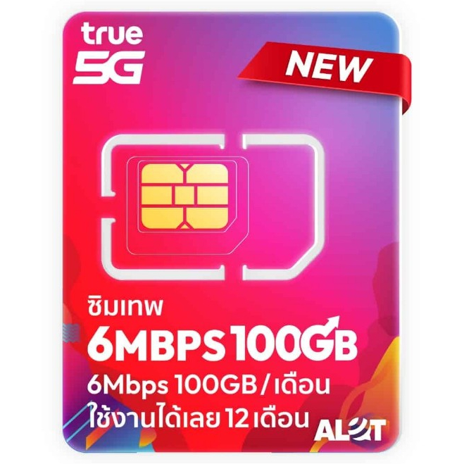 ซิมเน็ตรายปี ซิมเทพ true 6Mbps 100GB โทรฟรีทุกเครือข่าย นาน 1ปี (เหมาจ่ายครั้งเดียว ใช้ได้ 1 ปี ซิมร