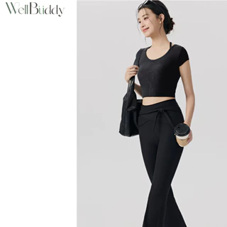 [New in] WellBuddy สปอร์ตบราแขนสั้น ผ้าร่อง เสื้อโยคะ เสื้อออกกำลังกายแขนสั้น เสื้อพิลาทิส (Lunar Ribbed Top)