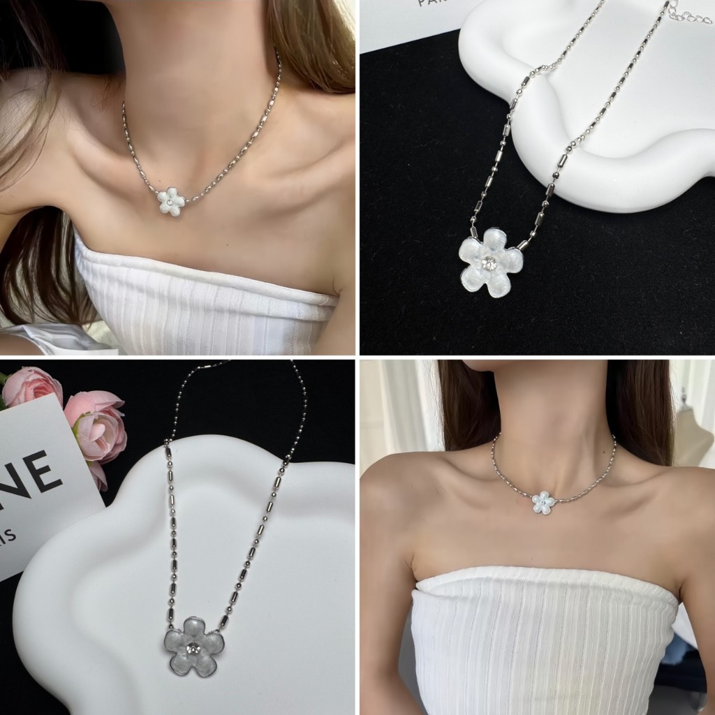 พร้อมส่ง!🇹🇭 White Daisy Crystal สร้อยคอจี้ดอกเดซี่สีขาว มินิมอล เรียบหรู สไตล์คุณหนูแสนซน น่ารัก พรีเมียม เนื้องานเกาหลี