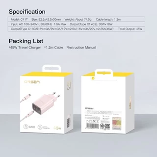 Orsen by Eloop C41T ชุดชาร์จพร้อมสาย อแดปเตอร์ 45W Type C Fast Charge Adapter ของแท้100%