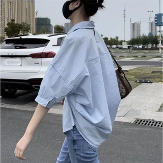 ของพร้อมส่ง🔥เสื้อเชิ้ตแขนสั้น แบบบาง ทรงหลวม ทรงหลวม New women's clothing แฟชั่นฤดูร้อน แขนสั้น คอปก สไตล์เกาหลี #F069