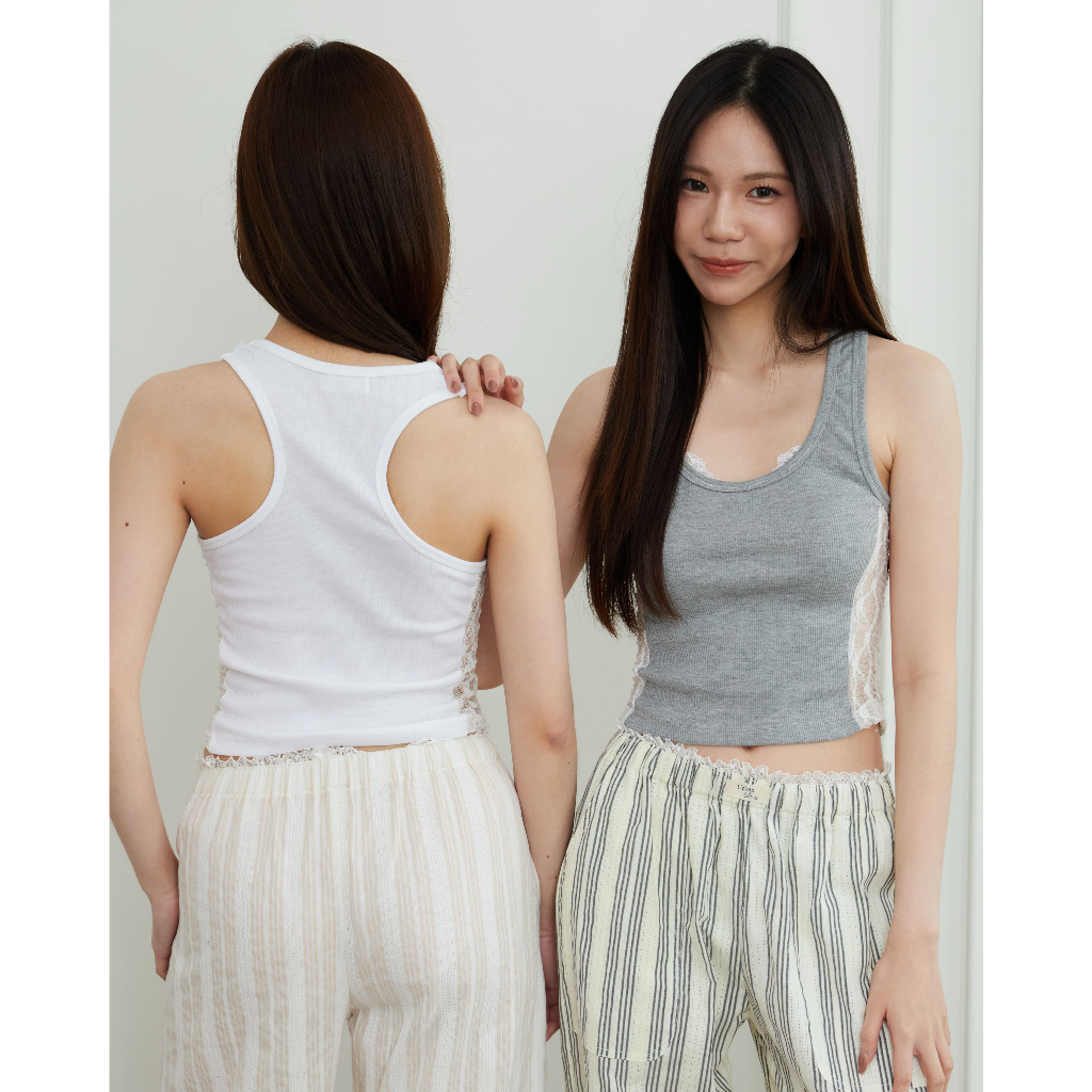 พร้อมส่ง! URBANDIVA.STUDIO | Lace Tank Top (New lace) เสื้อกล้าม ขอบลูกไม้ เสื้อลูกไม้ ซีทรู