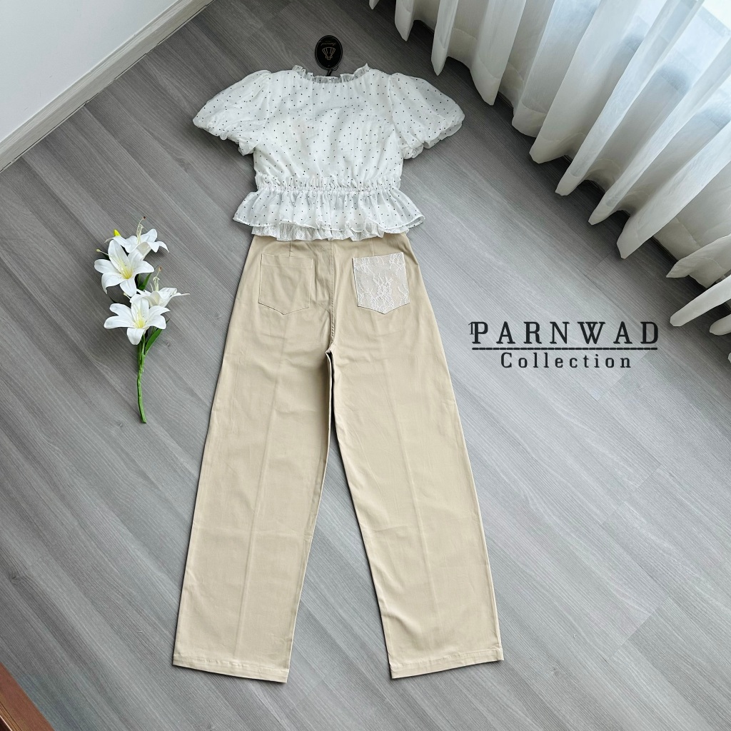 Parnwad Setเสื้อลายจุดคอเหลี่ยม+กางเกงสีน้ำตาลอ่อน - รูปที่ 4