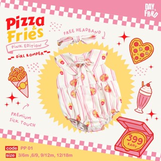 (พร้อมส่ง)Pizza in Pink girl Romper  PP01